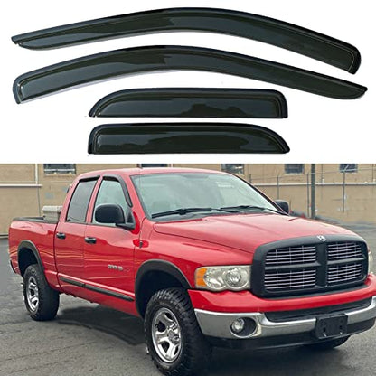 Window Visors Rain Guards for 2002-2008 Dodge Ram 1500,03-09 Dodge Ram 2500 3500 4500 5500, Only Quad Cab Side Window Deflectors Vent Visor Sun Shades - size: For 2002-2008 Dodge Ram 1500 Crew Cab