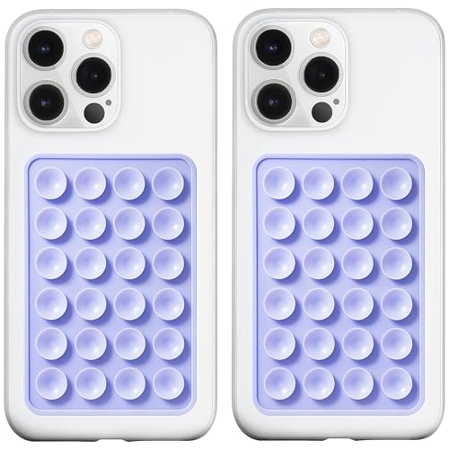 LvShuLiangPin 2 Pack Silicone Suction Phone Case Mount, Silicon Adhesive Phone Grip for Smartphones, Hands-Free Mirror Shower Phone Holder for Selfies, Tiktok Videos (Lavender) - color: Lavender