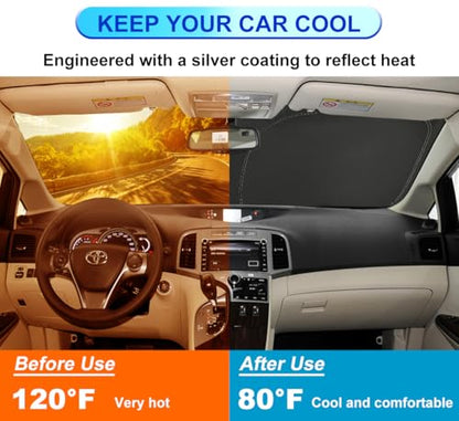 Windshield Sun Shade for Toyota Venza 2009 2010 2011 2012 2013 2014 2015 Front Window Shade Sun Visor Protector Toyota Venza Accessories Foldable Sunshade Reflective Polyester Blocks UV Rays Keep Cool - size: for Venza 2009-2015