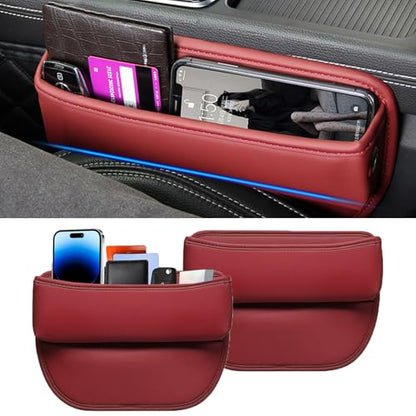 Universal Fit Premium Leather Car Seat Gap Filler Organizer, Center Console Organizer for Car SUV Truck (Burgundy，2 Pack) - color: Burgundy，2 Pack