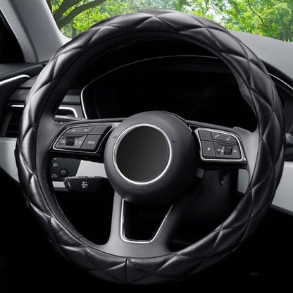 YHONGJT Soft Microfiber Leather Steering Wheel Cover, Universal 15 Inch for Women Girls, Fit Vehicles, Sedans, SUVs, Vans, Trucks - Black - color: A-Black