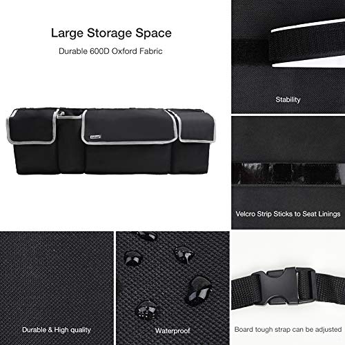 Backseat Trunk Organizer for SUV & Car - Hanging Organizer Foldable Cargo Storage Bag with 4 Pockets Adjustable Strap Durable Cover and Fit for Most Vehicles