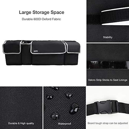Backseat Trunk Organizer for SUV & Car - Hanging Organizer Foldable Cargo Storage Bag with 4 Pockets Adjustable Strap Durable Cover and Fit for Most Vehicles