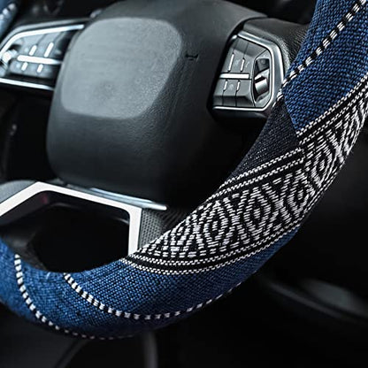 Valleycomfy Cloth Steering Wheel Covers for Women Bohemian Universal 15 inch Baja Blanket Enthic Blue - color: ClothD