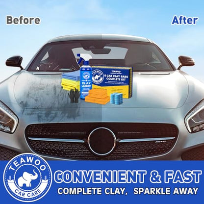 TEAWOO Clay Bars Kit, 6 Clay Bars & 20 PCS Lubricant Tablets, Complete Car Detailing Kit, Spray Bottle, Disposable Gloves and Microfiber Towels for Car Detailing Cleaning - size: 6 count