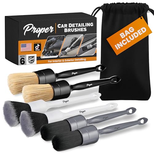 Premium Car Detailing Brush Set - Complete 6 Pack Kit - 2 Boar's Hair, 2 Ultra Soft, 2 Synthetic Bristles - Car Detail Brush for All Surfaces, Leather Seats, Air Vents, Wheels & Emblems, and More - color: Multi 6 Pack
