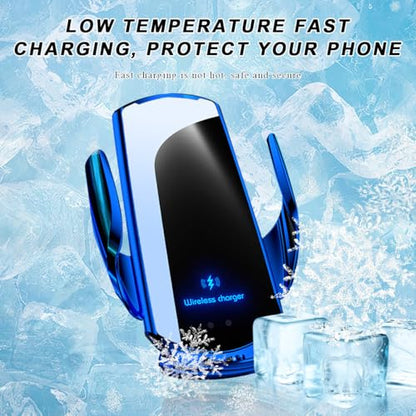 Wireless Car Charger, 15W Fast Charging Air Vent Mount Auto-Clamping Phone Holder, Automotive Electric Induction Charger 360° Rotating Magnetic Vent Mount Bracket for Smartphones (Blue) - color: Blue