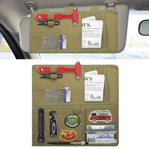 Tactical Visor Organizer, Car Visor Organizer, Sunvisor Organizers, Tactical Visors Cover Molle Webbing, Truck Accessories for Men, Car Sunshade Storage Pouch (Khaki) - color: Khaki