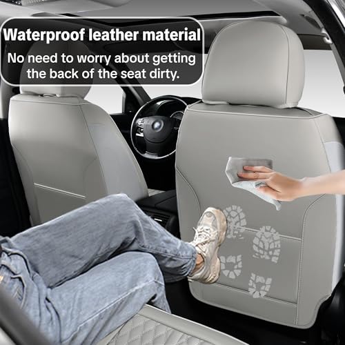 Light Gray Car Seat Covers, Universal Fit for Most Vehicles, Premium Waterproof Leather, Pet-Friendly Car Seat Covers with Lumbar Support, Slip-Resistant, Airbag-Compatible, Protects Car Interior - color: Light Gray