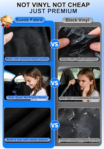 ZATOOTO Suede Car Window Shades 4PCS - Car Window Covers for Ultimate Privacy, UV Protection, and Heat Insulation, Side Window Sun Shade Perfect for Camping, Travel, Baby Safety, and Daily Use - color: Black Suede Flat–Full Set 4PCS