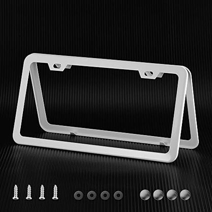 White License Plate Frame, Metal Thin Stainless Steel with 2 Holes Screw Cap, 2 Pack (White(Most Pure)) - color: White(Most Pure)