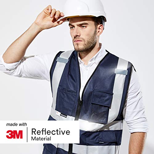 Salzmann High Visibility Safety Vest | Multi Pocket Reflective Vest | 5 Colors & 5 Sizes | Made with 3M Reflective Material - color: Navy Blue, size: Large-X-Large