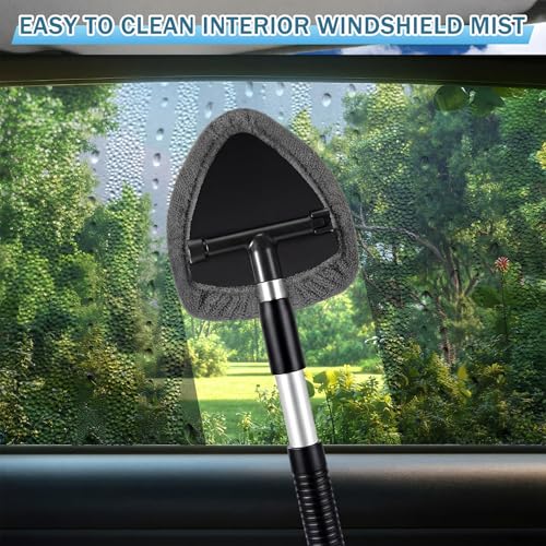 FoldTier 8 Pcs Car Windshield Cleaner Kits with Extendable Handle, 5 Microfiber Towel Pads, 1 Brush, 1 Empty Spray Bottle for Auto Glass Wiper Suvs Rvs & Home Windows (Grey) - color: Grey
