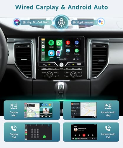 Single Din Radio with Wired CarPlay & Android Auto, 7" HD Touch Screen,Single Din Car Stereo with Mirror Link, SWC, FM Radio, Bluetooth,USB/Type C, EQ for Car Audio - style: Dual USB & Center knob