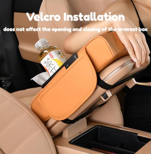 Car Center Console Pad Leather Armrest Pad w/Cup Holder, Tissue Box Slot, Side Bag, Phone Slot for Car Sedans (Quilted, Grey) - color: Grey, style: Quilted