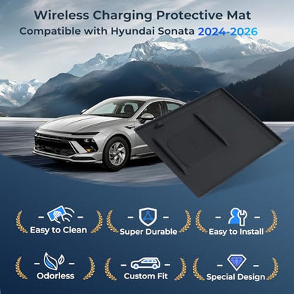 Wireless Charging Protective Mat for Hyundai Sonata 2026 2025 2024, Interior Accessories Center Console Silicone Anti-Slip Wireless Charger Cover Pad Protector for 2024-2026 Sonata, Black - style: Fits for Hyundai Sonata 2024-2026
