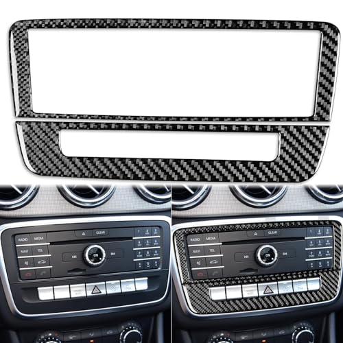 Real Carbon Fiber Center Console Radio Warning Light Buttons Control Trim Panel Frame Sticker Cover Interior Trim Decal Compatible With Benz CLA C117 2014-2018 GLA X156 2015-2019 Accessories Black - A - color: Center Console Radio Warning Light Buttons Co