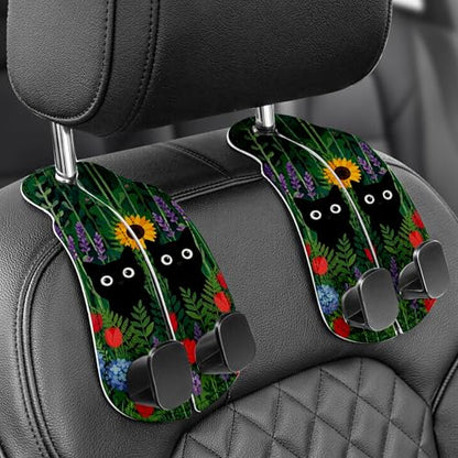 WOCOCN 2 Pack Car Purse Hook for Car Seat Headrest, Double-Sided PrintingPU Leather Purse Holder with Metal Hook, Cute Car Accessories for Women, Men (Car hook - Grass Cat A) - color: Car hook - Grass Cat A