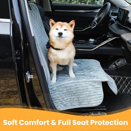 Dog Car Seat Cover for Front or Back Seat, Soft Flannel Pet Car Seat Protector with Waterproof Layer, Non-Slip Washable Dog Car Bed Mat for Travel (Bluegrey Front Seat) - size: BlueGrey Front Seat