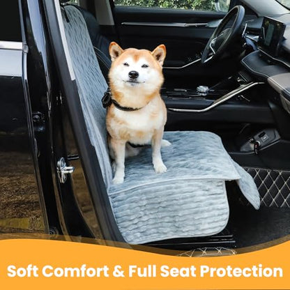 Dog Car Seat Cover for Front or Back Seat, Soft Flannel Pet Car Seat Protector with Waterproof Layer, Non-Slip Washable Dog Car Bed Mat for Travel (Bluegrey Front Seat) - size: BlueGrey Front Seat