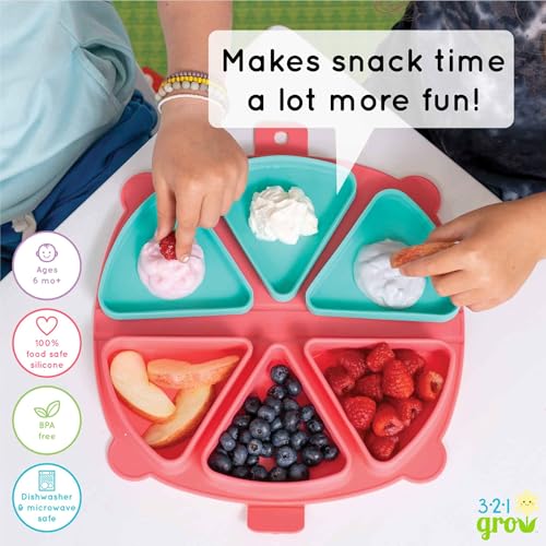 Silicone On-The-Go Snack Mat – Foldable Reusable Placemat with 3 Compartments and Lids – Travel-Friendly Baby and Toddler Snack Plate – Dishwasher Safe (Watermelon) - color: Watermelon