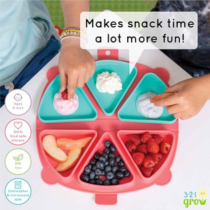 Silicone On-The-Go Snack Mat – Foldable Reusable Placemat with 3 Compartments and Lids – Travel-Friendly Baby and Toddler Snack Plate – Dishwasher Safe (Watermelon) - color: Watermelon