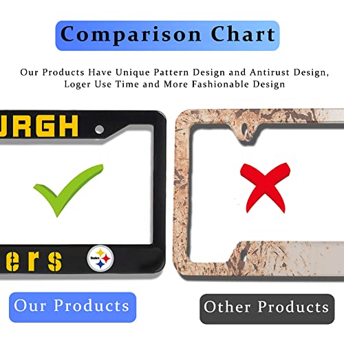 2 Piece License Plate Frames for Steelers Fans, Anti-Dirty and Rustproof Aluminum Alloy License Plate Frames US Standard License Plate Holder with Screw Caps Set (S-Black) - color: S-Black