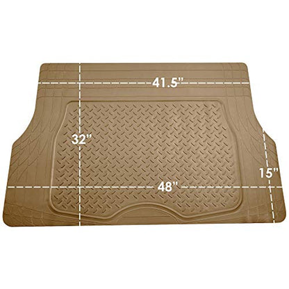 FH Group 4 Piece Liners Trimmable Climaproof™ Vinyl Car Floor Mats- Full Set with Premium Trimmable Vinyl Cargo Liner- Universal Fit for Cars Trucks and SUVs (Beige) - color: Beige
