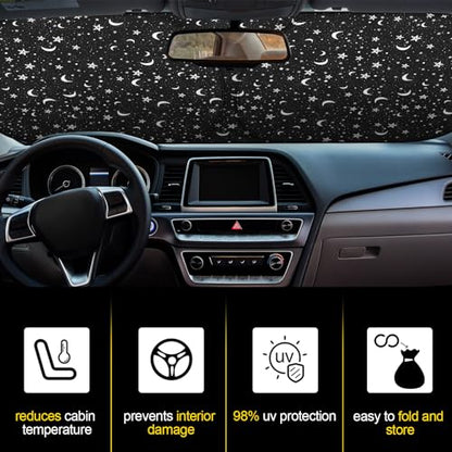 Woanger Windshield Sun Shade Foldable Car Front Window Covers for Car Accessories Sun Heat UV Rays Visor Protector Protection for Universal Cars SUV Truck (Starry Night) - style: Starry Night