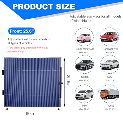 Ohleats Retractable Windshield Sun Shade, 25.6"×60" Sunshade Protector Blocks 99% UV Rays to Keep Your Car Cool, Front Windshield Sunshade Cover for Most Vehicles, Car Accessories (25.6"×60") - color: 25.6"×60"