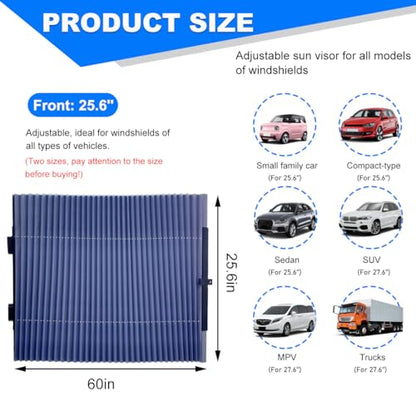 Ohleats Retractable Windshield Sun Shade, 25.6"×60" Sunshade Protector Blocks 99% UV Rays to Keep Your Car Cool, Front Windshield Sunshade Cover for Most Vehicles, Car Accessories (25.6"×60") - color: 25.6"×60"