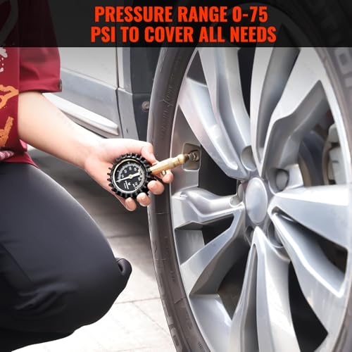 ETENWOLF Tire Pressure Gauge for Cars 0-75 PSI, Air Pressure Gauge with Large Glow Dial, Calibrated to ANSI B40.1 Grade A(Plus-Minus 1%), Tire Gauge for Tire Pressure Car Accessories (Black) - color: Black