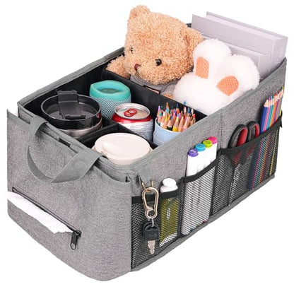 HEYSKAY Car Organizer with Tissue Box, Coffee Cup Drink Holder, Toy Books Storage for Car (Grey) - color: Grey