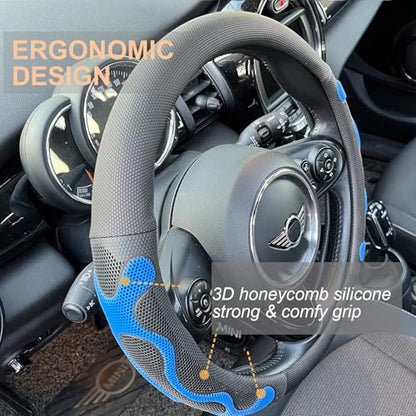 PINCTROT Large Size Comfy Grip Steering Wheel Cover, Anti-Slip Design, 15.5-15.75 Inch(Silicone Blue) - color: 3.Blue, size: Large Size[15 1/2''-15 3/4'']