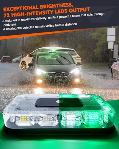 LUMENIX LED Roof Top Strobe Beacon Light Bar Rooftop Security Warning Emergency Flashing Plow Lights for Construction Vehicles Tow Commercial Trucks Postal Cars Snowplow - Green White - color: Green and White