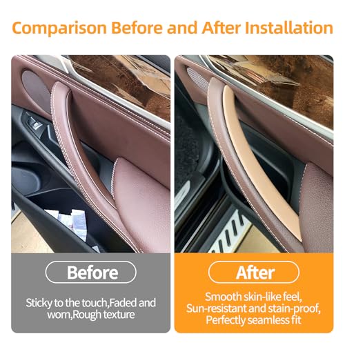 3 PCS Door Handle Covers Compatible with BMW X5 E70 2008-2013, X6 E71/E72 2008-2014 Accessories, Front Rear Left Right Side Inner Door Pull Handle Cover, Beige - color: Beige