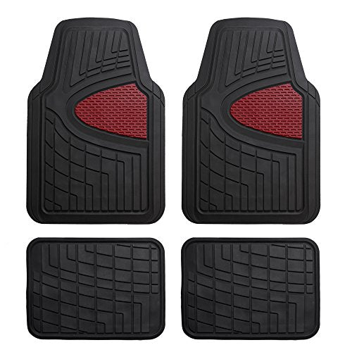 FH Group Automotive Floor Mats - Heavy-Duty Rubber Floor Mats for Cars, Universal Fit Full Set, Climaproof Floor Mats, Trimmable Floor Mats for Most Sedan, SUV, Truck Floor Mats Burgundy - color: Burgundy, style: Full Set Floor Mats