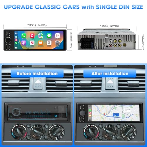 Single Din CarPlay Stereo: Android Auto Touchscreen Car Radio for Classic Vehicles - 6.5 Inch IPS Display GPS Navigation Voice Control Bluetooth AM FM Type-C Charge USB AUX