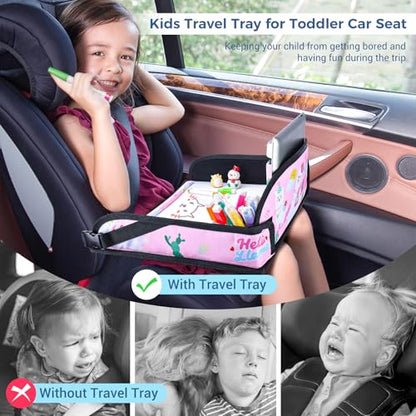 COOLBEBE Kids Travel Tray for Toddler Car Seat, Travel Tray for Airplane, Toddler Car Seat Lap Tray, Carseat Table Tray for Kids Travel Activities (Pink Alpaca) - color: Pink Alpaca