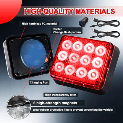 2PCS Red Magnetic Cube Strobe Lights, Rechargeable Portable High-Visibility Emergency Beacons Warning Lights with Multi-Mode & Waterproof for Trucks Vans Vehicles