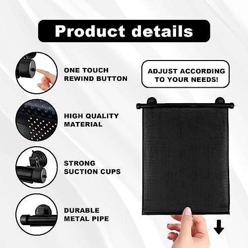 Vrasly 2 Pack Roller Car Side Window Sun Shade, Retractable Car Window Shade for UV and Sun Glare Protection (18"x20") - color: large