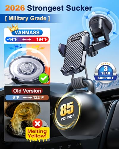 VANMASS【85+LBS Strongest Suction & Military-Grade Ultimate Car Phone Mount【Patent & Safety Certs】 Cell Phone Holder for Dash Windshield Vent for iPhone 17 Pro Max Automobile Accessory Kits,Ink Black - color: Ink Black
