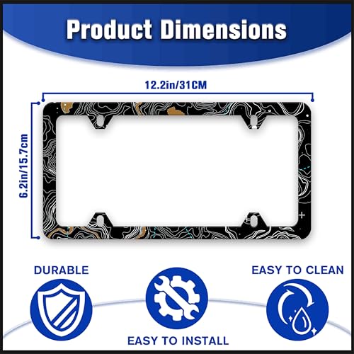 Topographic Map License Plate Frame Topography License Plate Holders Funny Auto Accessory Bracket Stainless Steel License Plate Frames with Screws for Women Men 6x12 Inch 4 Holes - color: Topographic Map