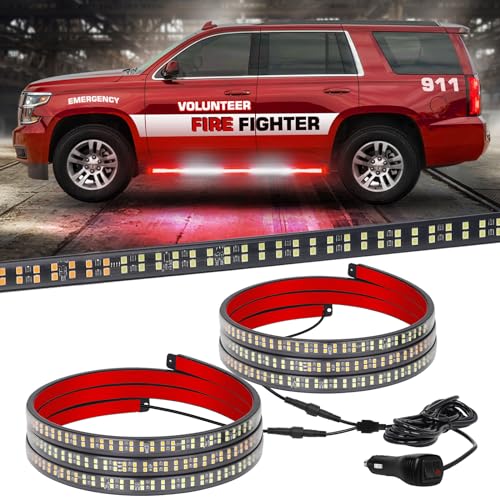 XRIDONSEN 2PCS 60 inch Truck Emergency Lights Strip 720 LED Running Board Strobe Lights Red White Firefighter Flashing Warning Safety First Responder for Vehicles Trucks Pickup Fire POV - color: Red/White