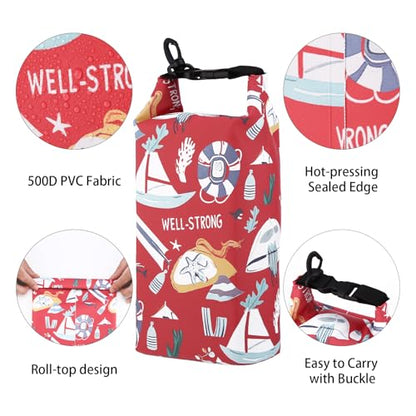 Boat First Aid Kit Waterproof, WELL-STRONG Marine Emergency Kit with Roll Top Dry Bag for Boating Fishing Kayaking – Water-Resistant Contents for Camping & Beach（Red Sea） - color: Ws011-redsea