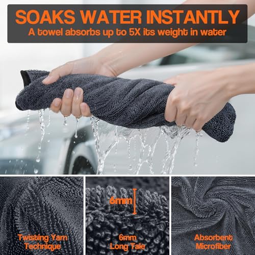 Bolant 4 Pack Twisted Loop Car Drying Towel, Microfiber Towels for Cars 24"x36", Ultra Absorbent, Lint Reducing, Paint Safe, Streak-Reducing Car Detailing, Auto Wash Towels