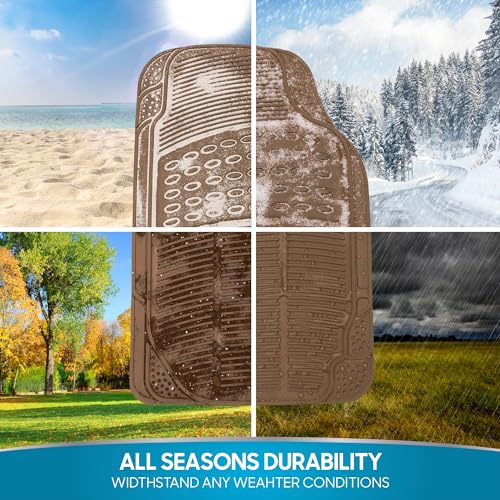 BDK ProLiner Heavy Duty Rubber Floor Mats for Auto - All Weather Protection Liners 3 PC Set (Tan Beige) - color: Beige