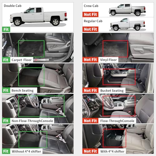 LASFIT Floor Mats 2014-2018 for Chevy Silverado/GMC Sierra 1500, 2015-2019 2500HD 3500 HD, Double Cab Only, 1st Row Bench Seat, All Weather TPE Custom Fit Car Floor Liners, with Carpet Floor Only - size: Double Cab/Bench Seat 1500/2500HD/3500HD 2014-2018