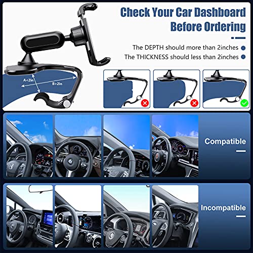 360 Degree Rotation Dashboard Cell Phone Holder for Car Clip Mount Stand Suitable for 4 to 7 inch Smartphones (Black)