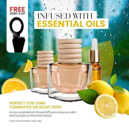 Citrus Lemon Car Air Freshener | Hanging Car Freshener with Vent Clip | Long Lasting Diffuser, Slow-Release Aroma Technology, Adjustable Scent Intensity | Premium Scented Interior Perfume by Perfa
